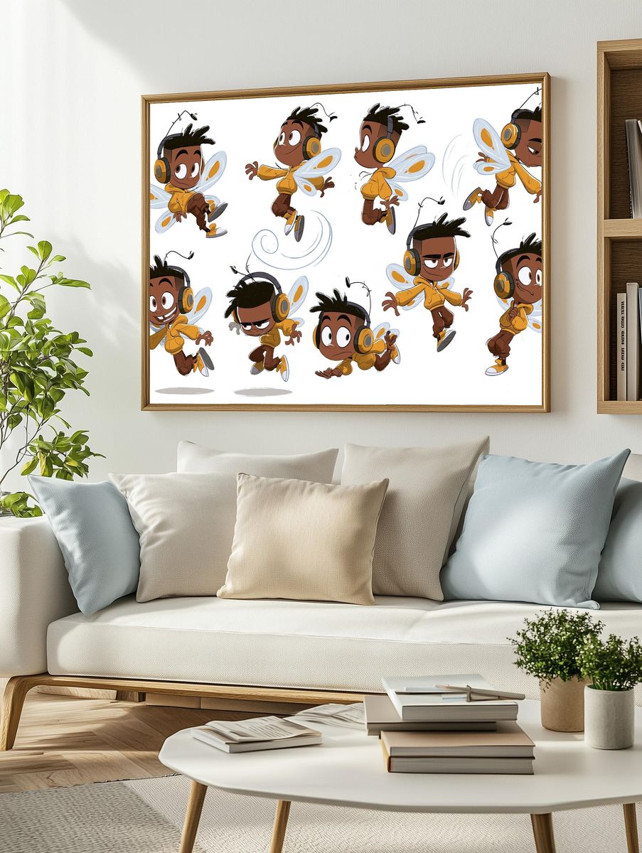 Flying Boy Character Sheet Print. — room view 2