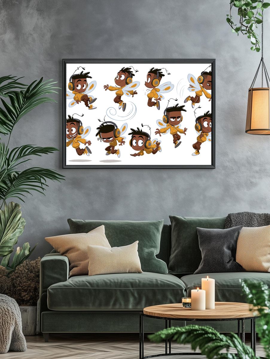 Flying Boy Character Sheet Print. — room view 4