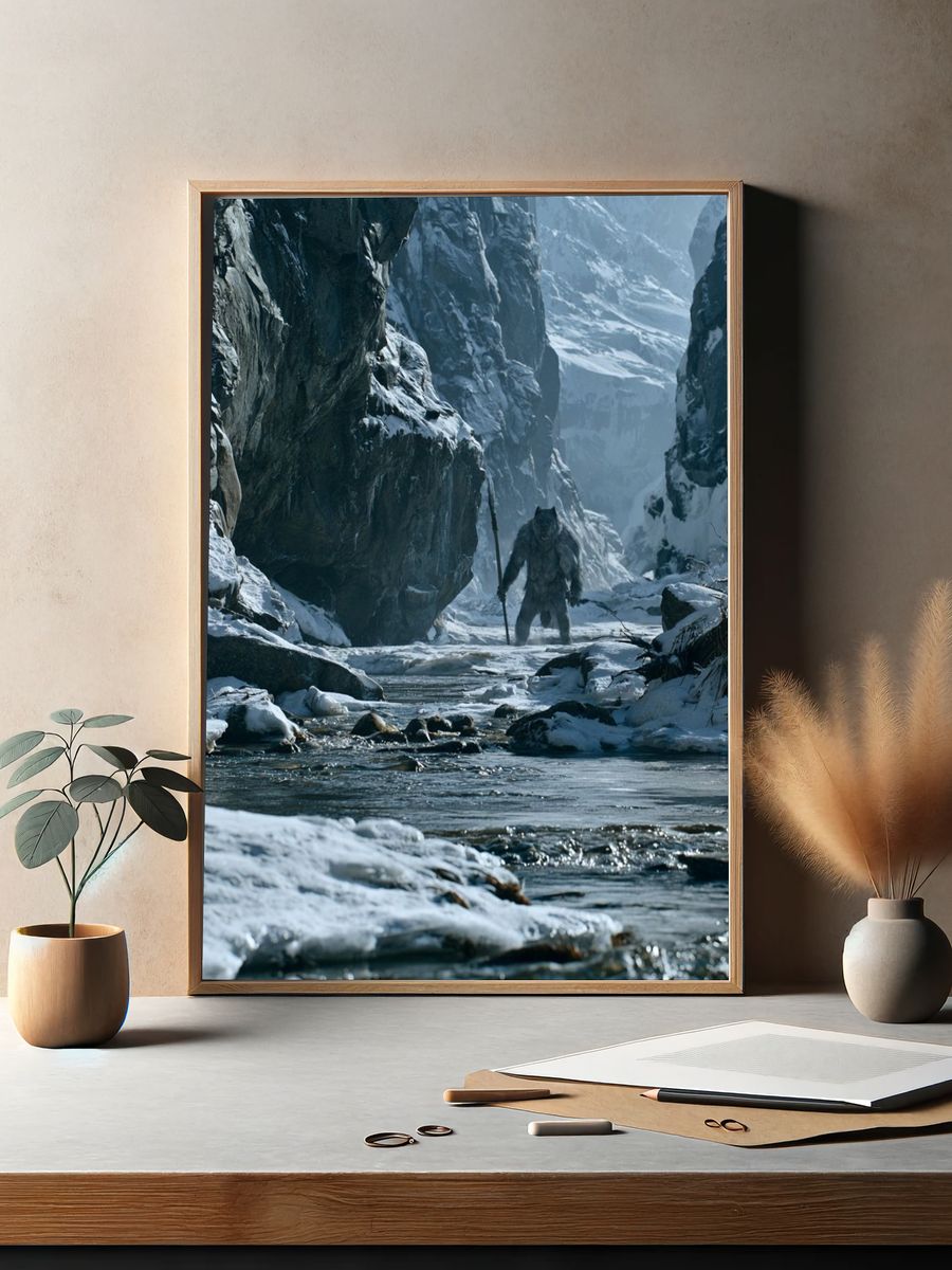 Snowy Mountain Troll Photography Poster. — room view 2