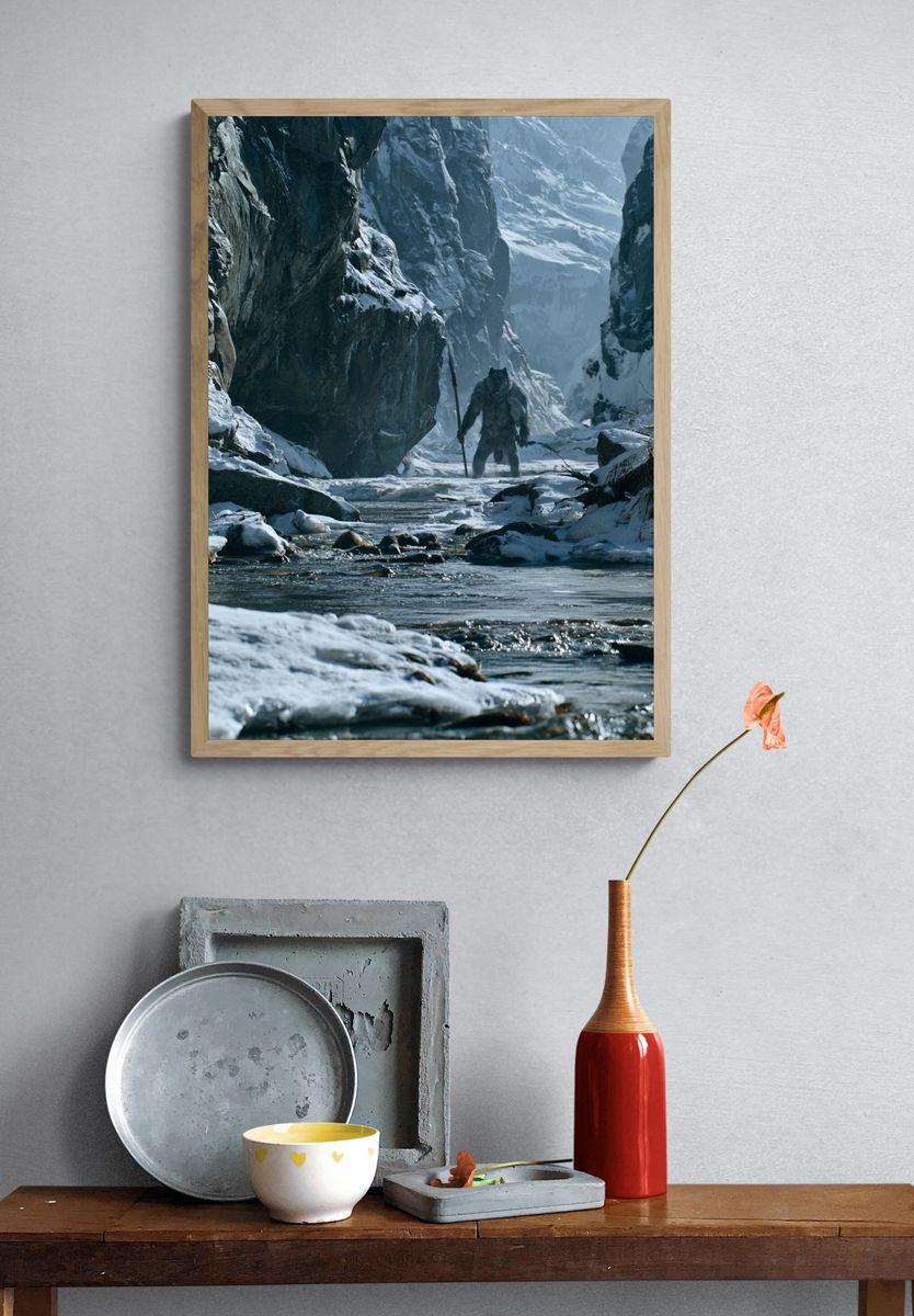 Snowy Mountain Troll Photography Poster. — room view 3