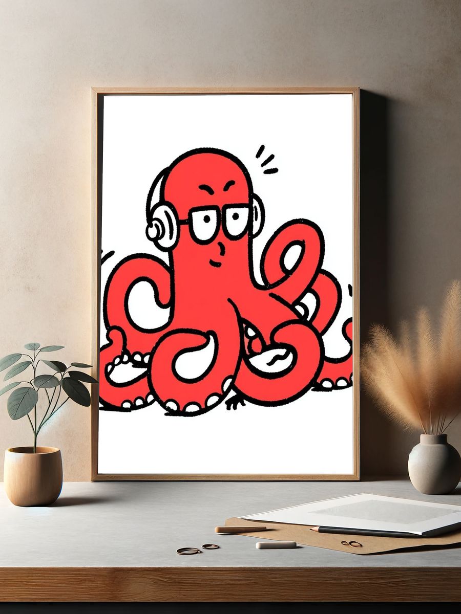 Red Octopus Cartoon Poster. — room view 2