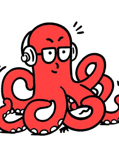 Red Octopus Cartoon Poster.