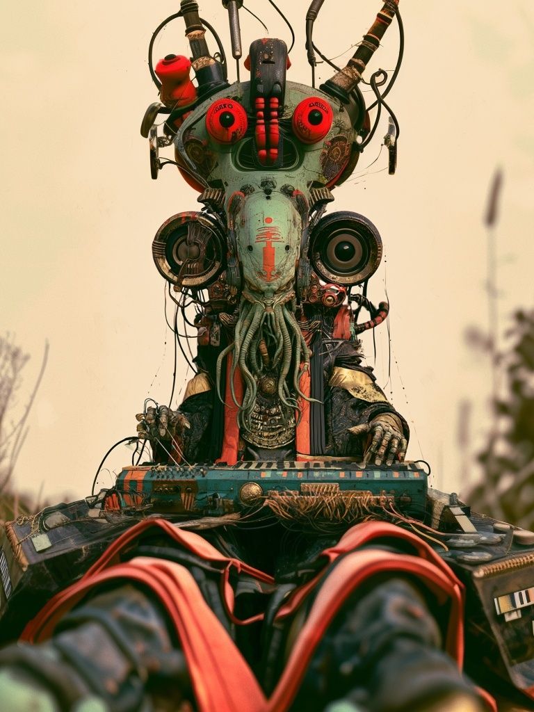 Surreal Tribal Robot Portrait Poster. poster — illustration art