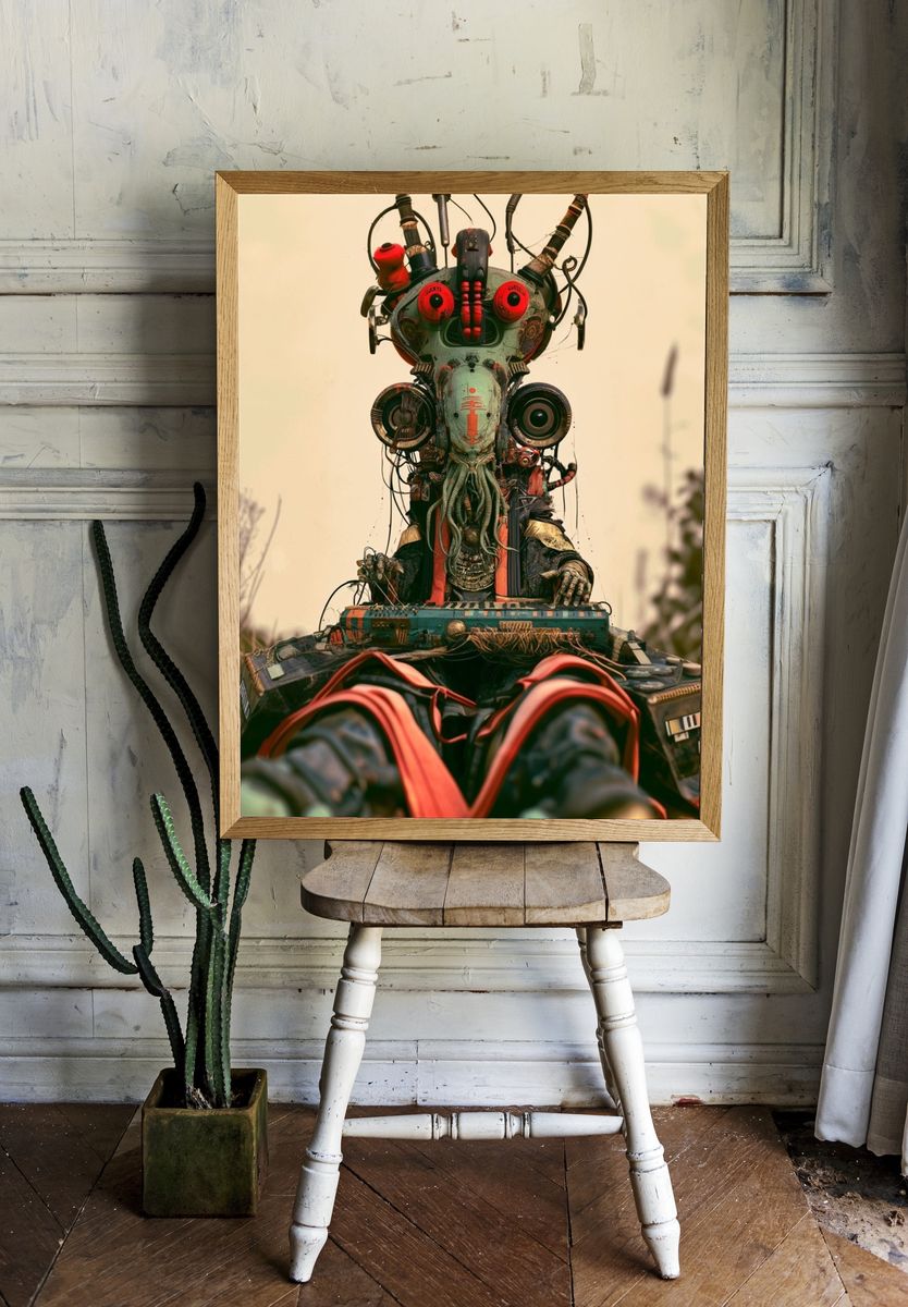 Surreal Tribal Robot Portrait Poster. room preview