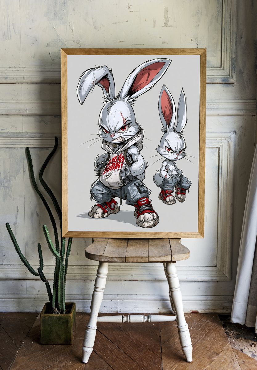 Angry Bunny Street Art Poster. room preview