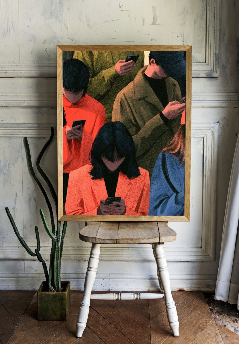 Phone Crowd Illustration Poster. — room view 1
