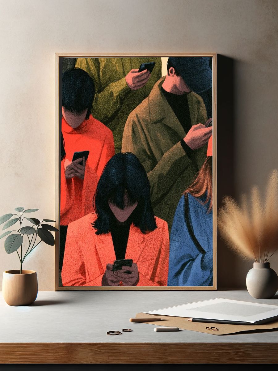 Phone Crowd Illustration Poster. — room view 2