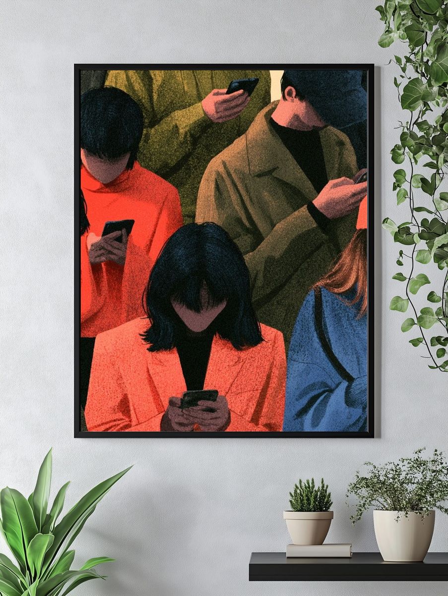 Phone Crowd Illustration Poster. — room view 4