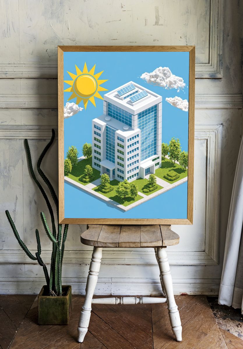 Solar Office Building Illustration Print. — room view 1
