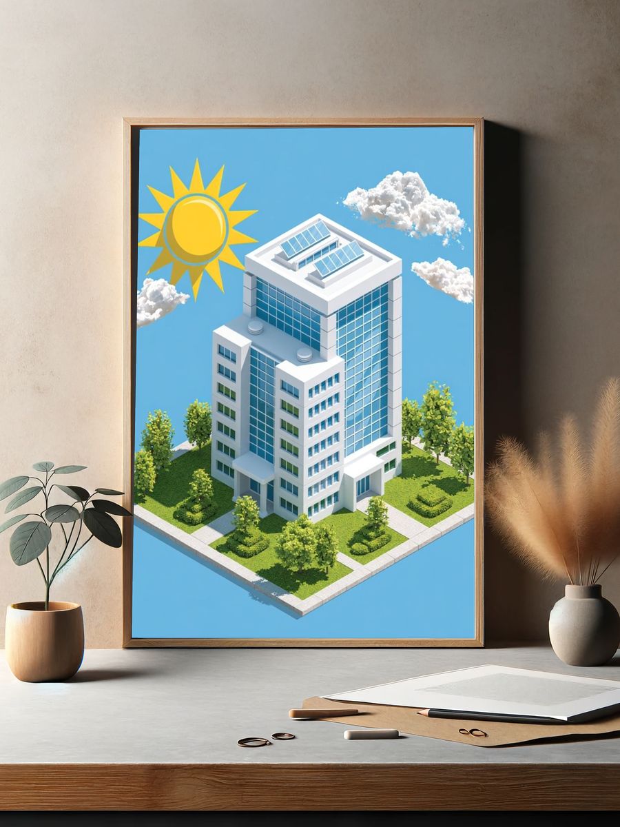 Solar Office Building Illustration Print. — room view 2
