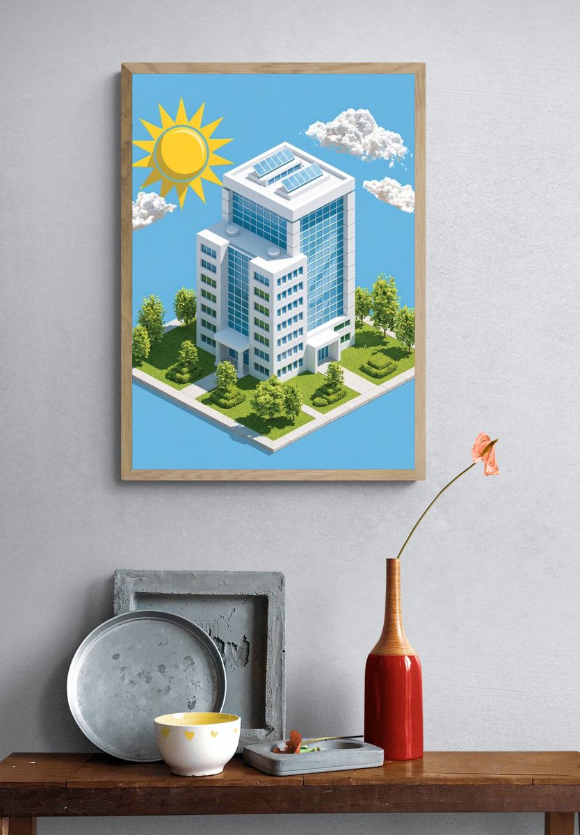 Solar Office Building Illustration Print. — room view 3