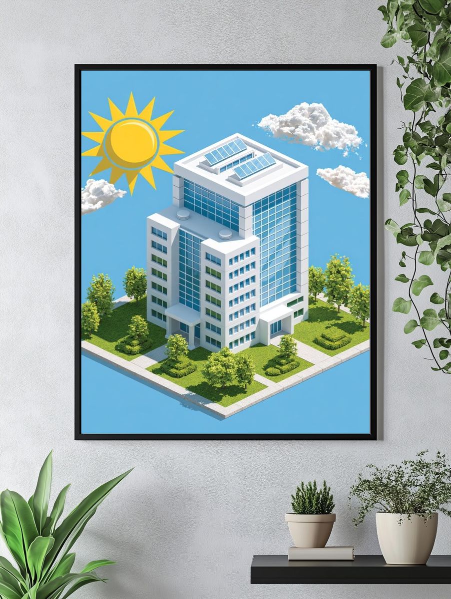 Solar Office Building Illustration Print. — room view 4