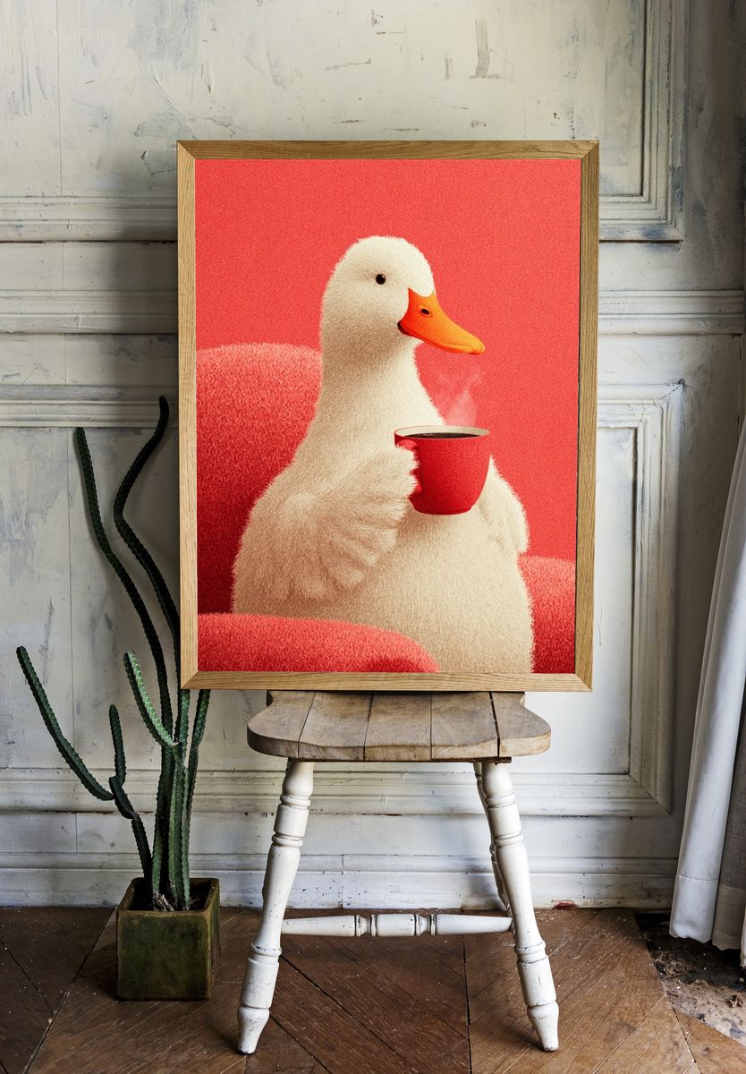 Duck with Coffee Illustration Poster. — room view 1