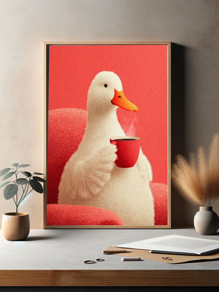 Duck with Coffee Illustration Poster. — room view 2