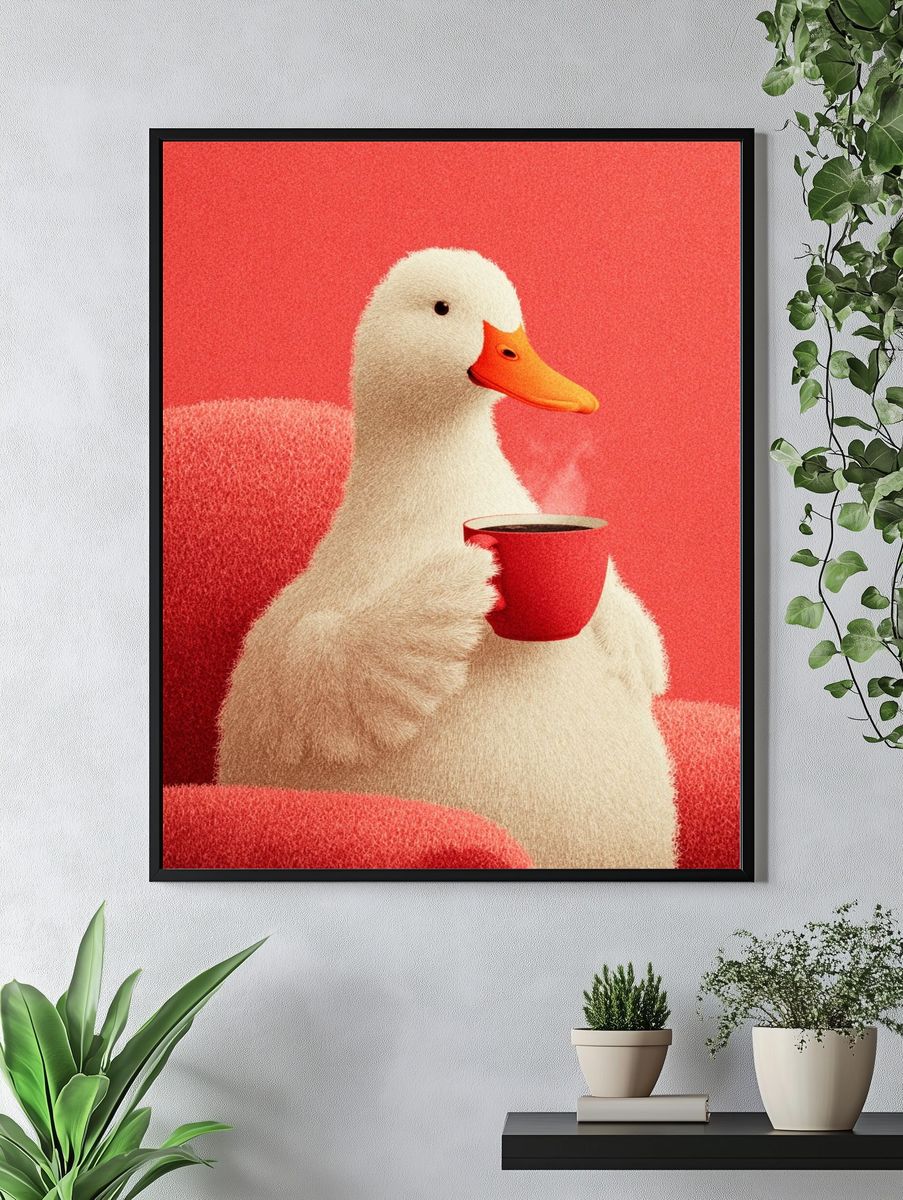 Duck with Coffee Illustration Poster. — room view 4