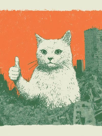 Thumbs Up Cat Retro Illustration Poster. poster