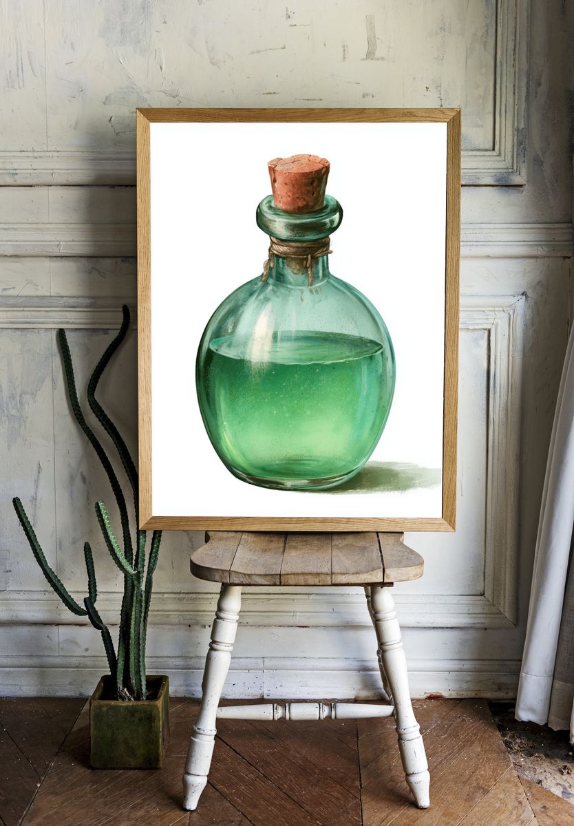 Green Glass Bottle Illustration Poster. room preview