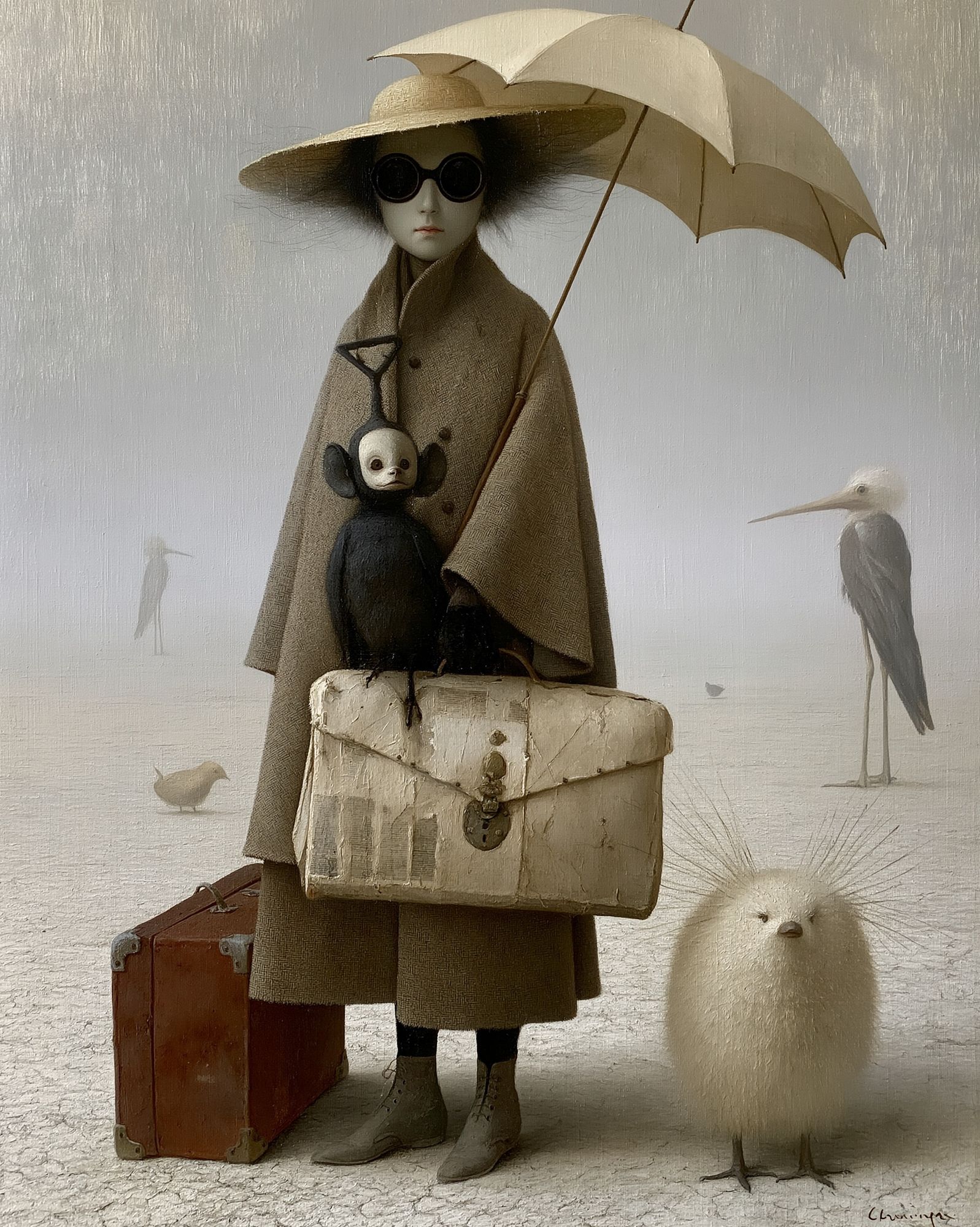 Surreal Birdwatcher Illustration Poster. poster detail