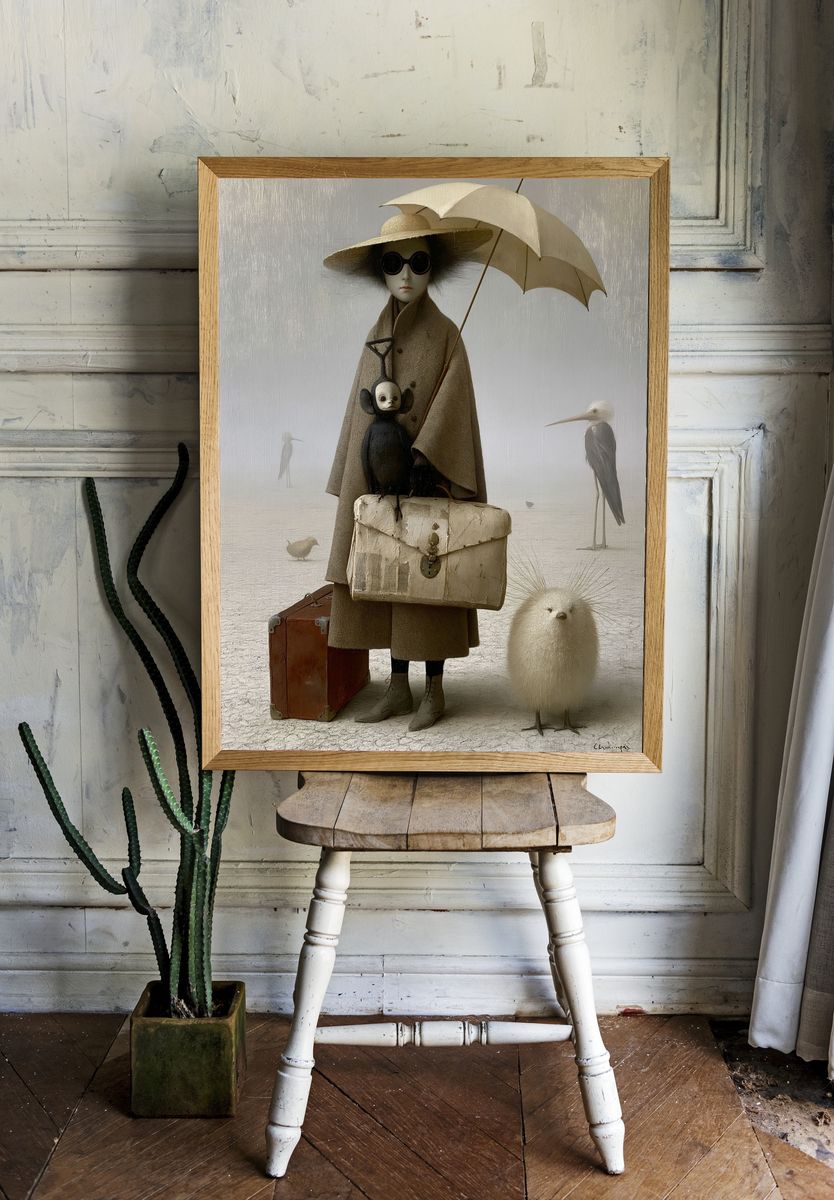 Surreal Birdwatcher Illustration Poster. room preview