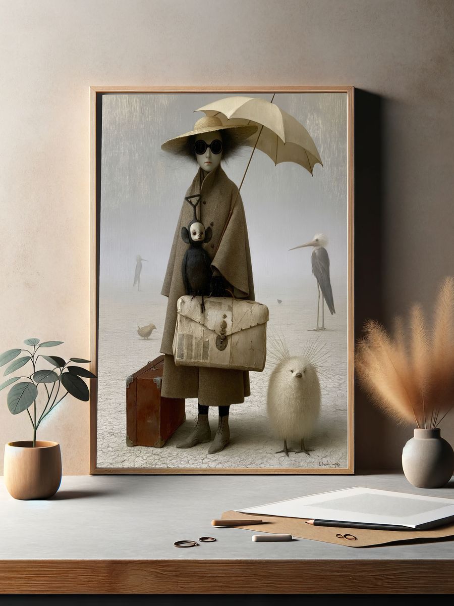 Surreal Birdwatcher Illustration Poster. — room view 2