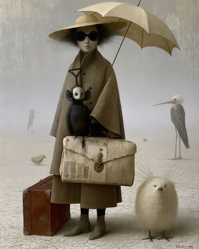 Surreal Birdwatcher Illustration Poster. poster