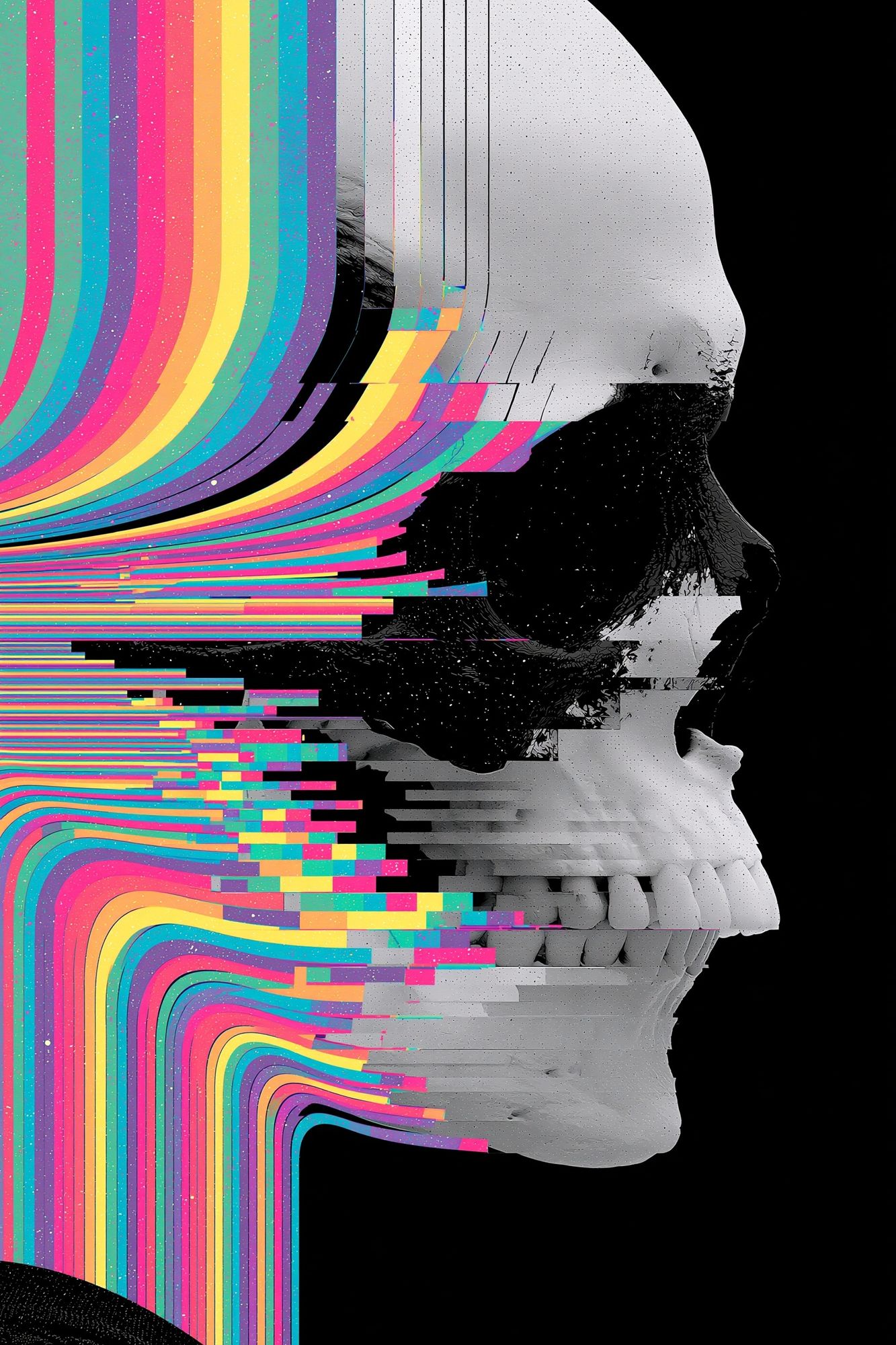 Glitch Skull Digital Art Poster. poster detail