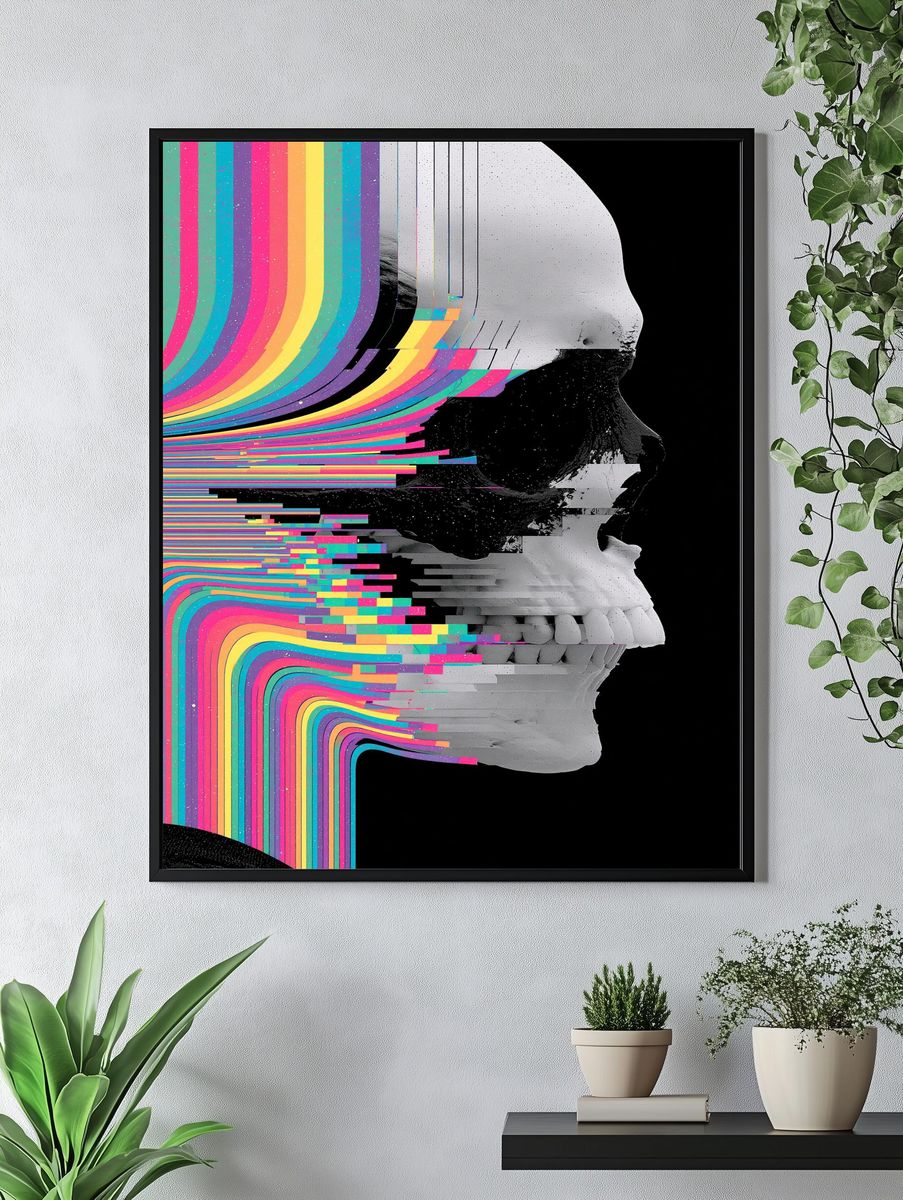 Glitch Skull Digital Art Poster. — room view 4