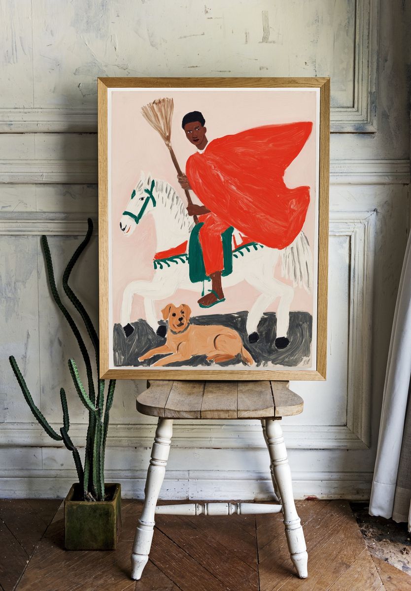 Rider on White Horse Illustration Poster. — room view 1