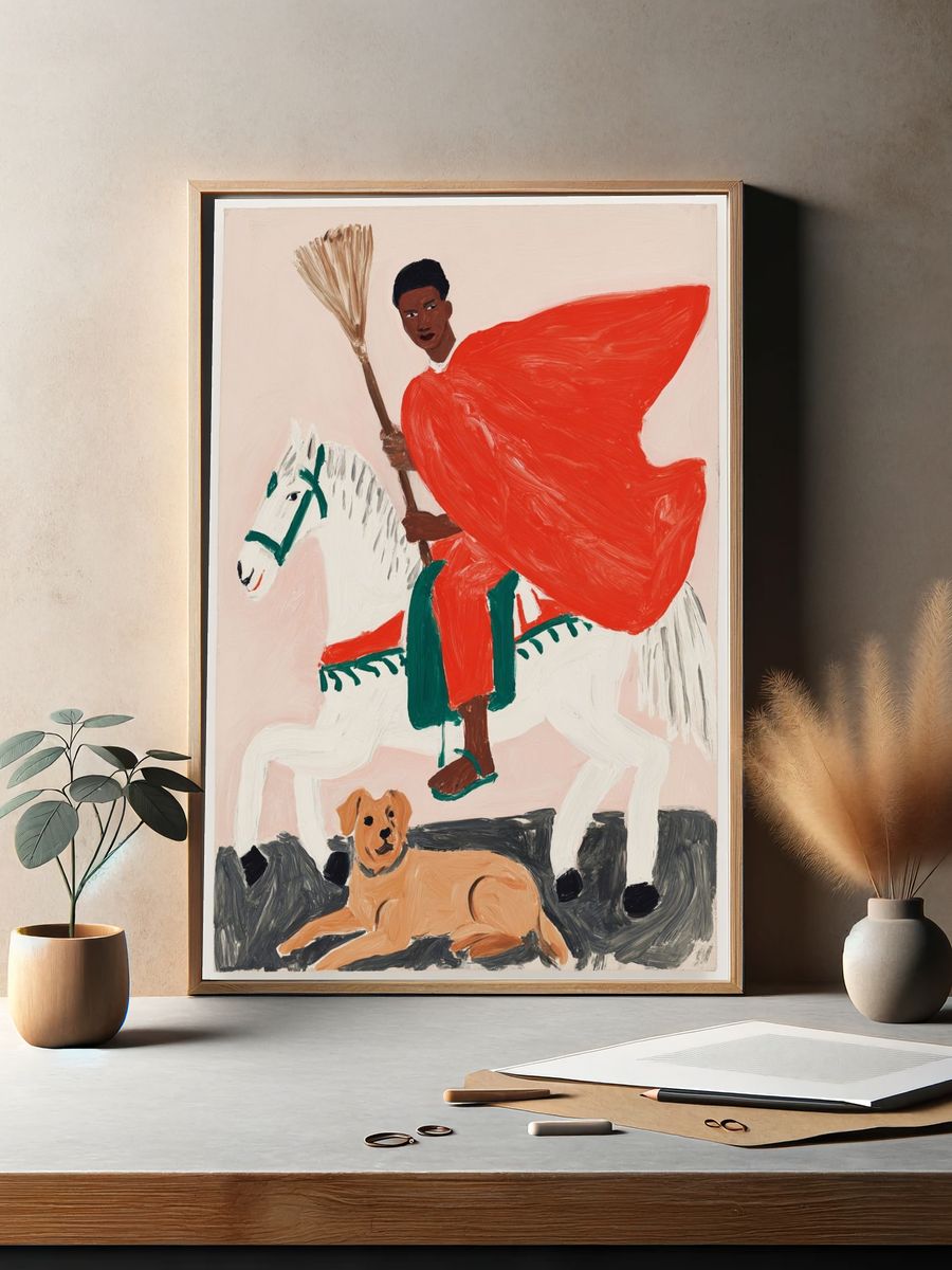 Rider on White Horse Illustration Poster. — room view 2