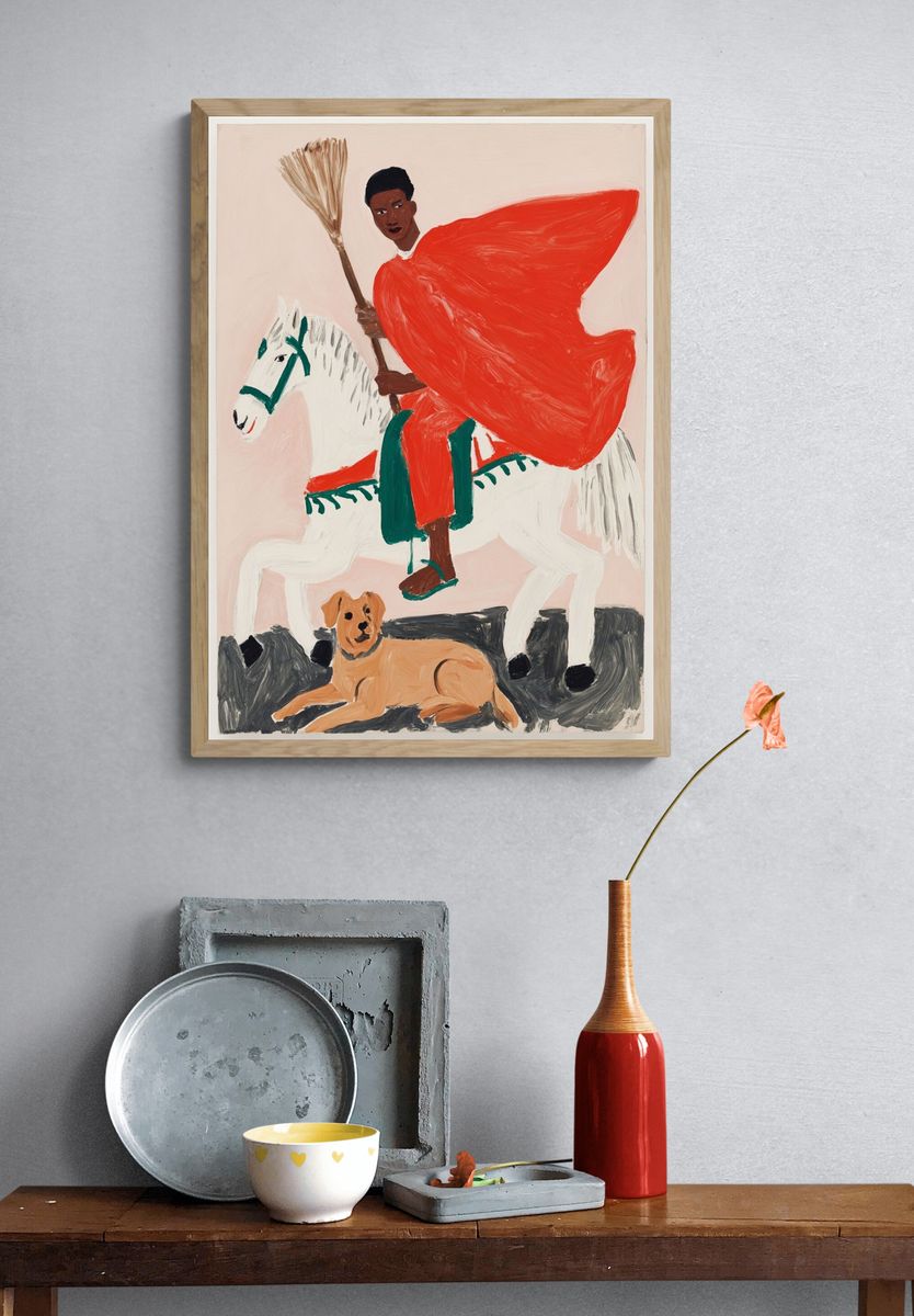 Rider on White Horse Illustration Poster. — room view 3
