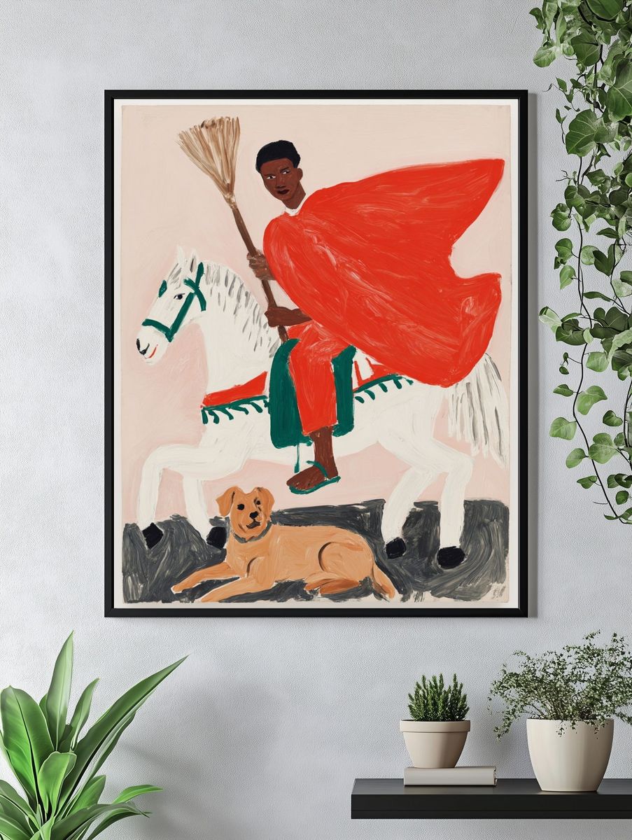 Rider on White Horse Illustration Poster. — room view 4