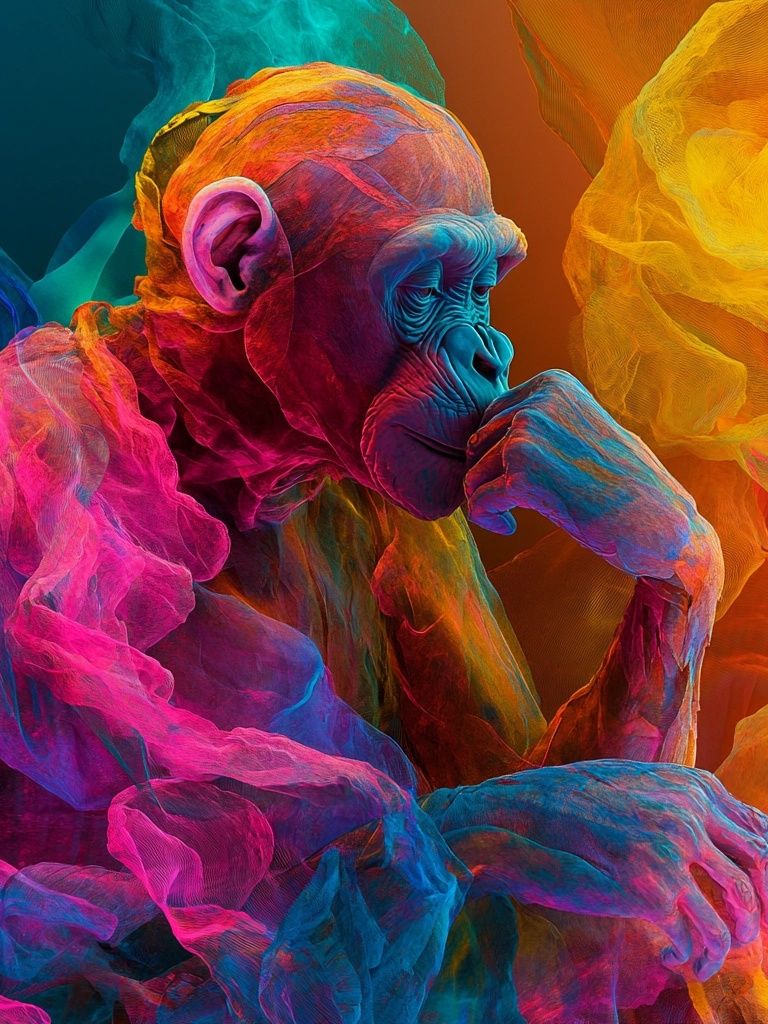 Neon Thinker Monkey Illustration Poster. poster detail