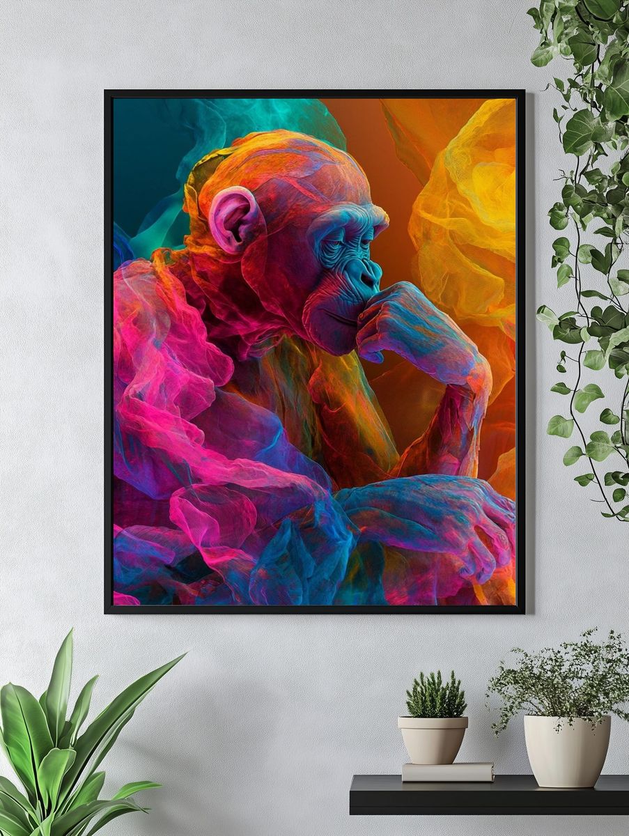 Neon Thinker Monkey Illustration Poster. — room view 4