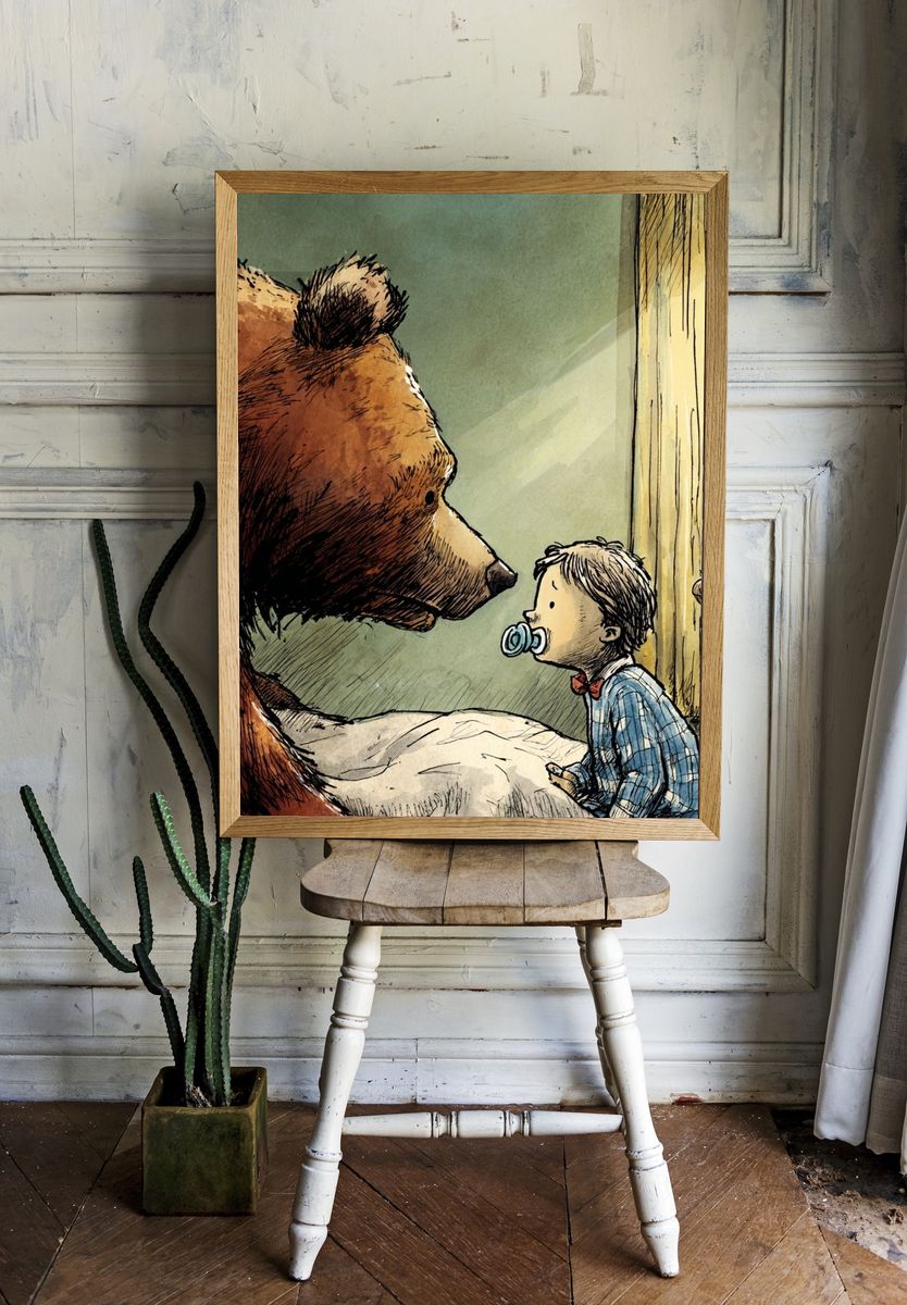 Bear and Child Storybook Illustration Poster. — room view 1