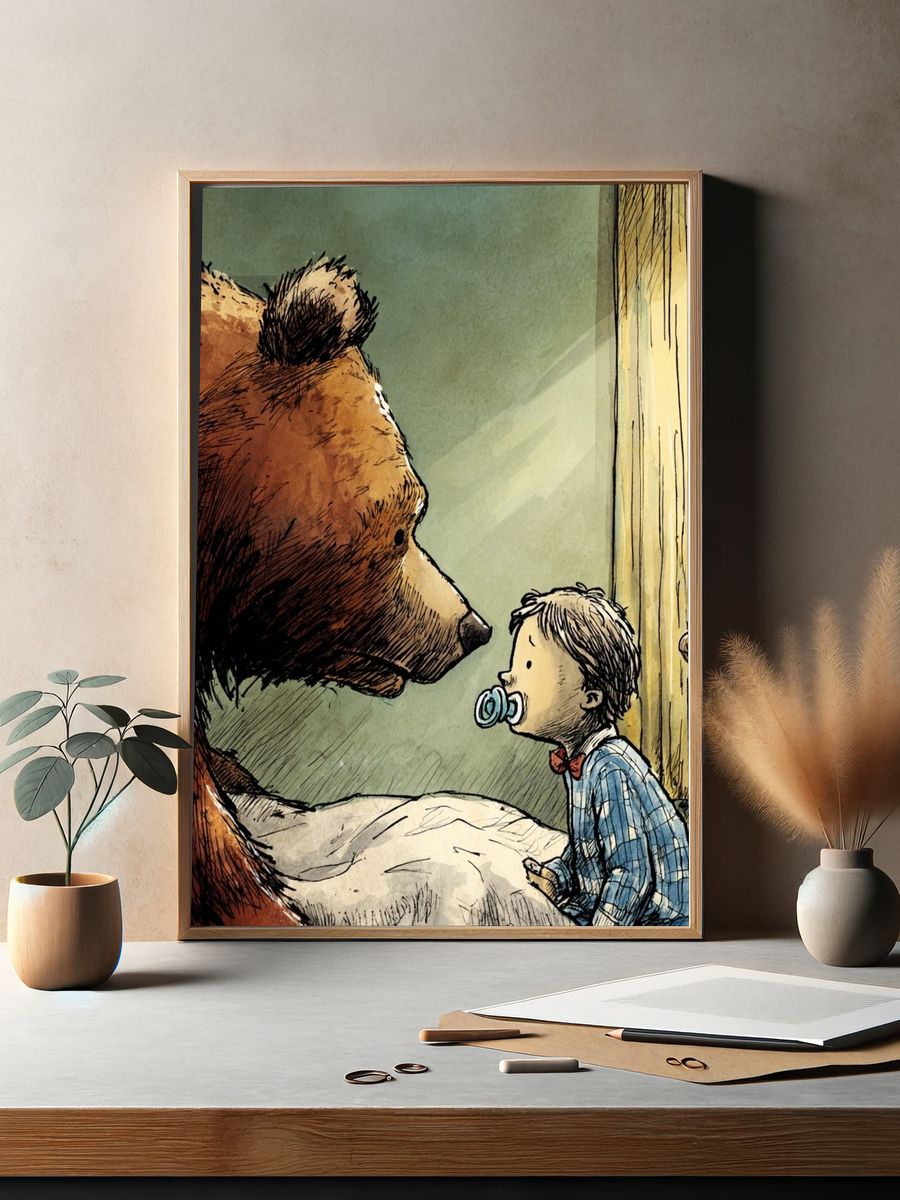 Bear and Child Storybook Illustration Poster. — room view 2