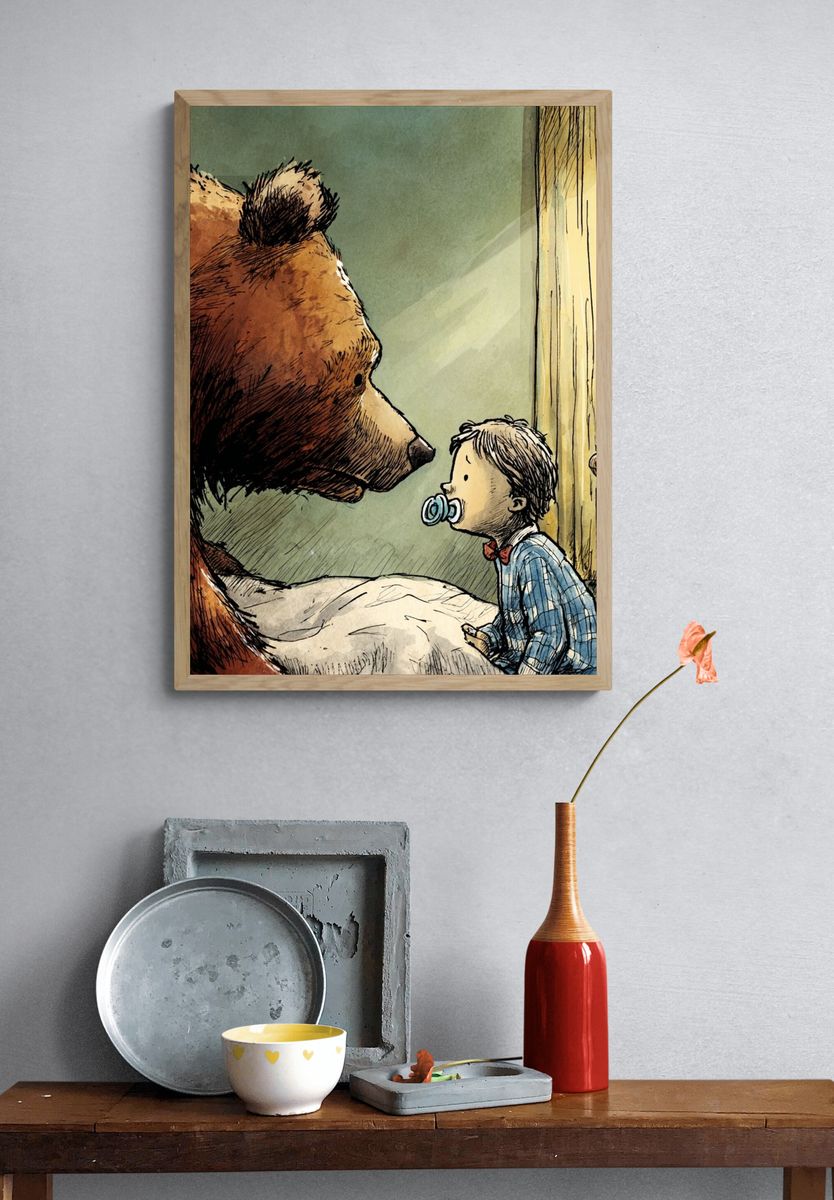 Bear and Child Storybook Illustration Poster. — room view 3