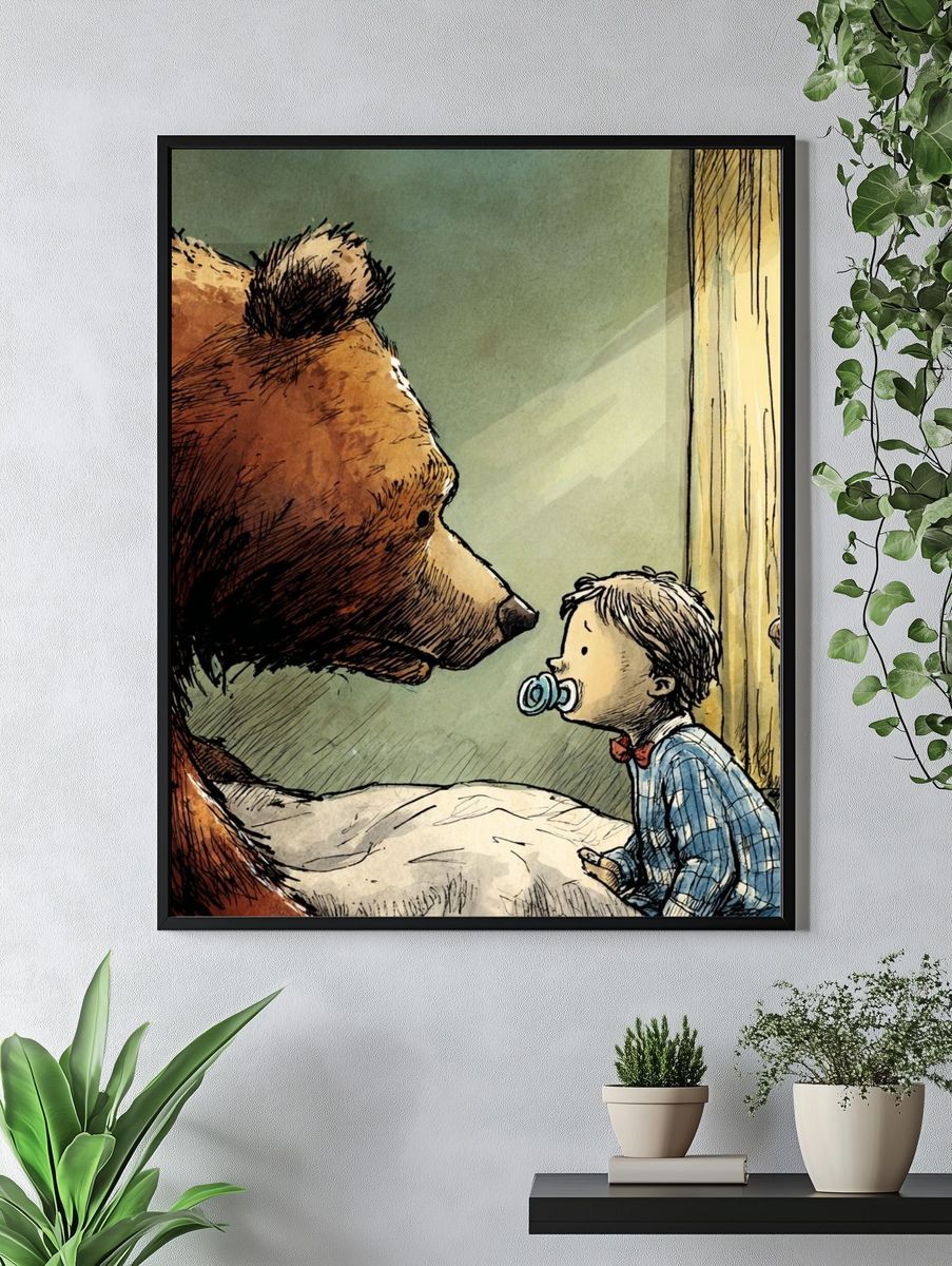 Bear and Child Storybook Illustration Poster. — room view 4