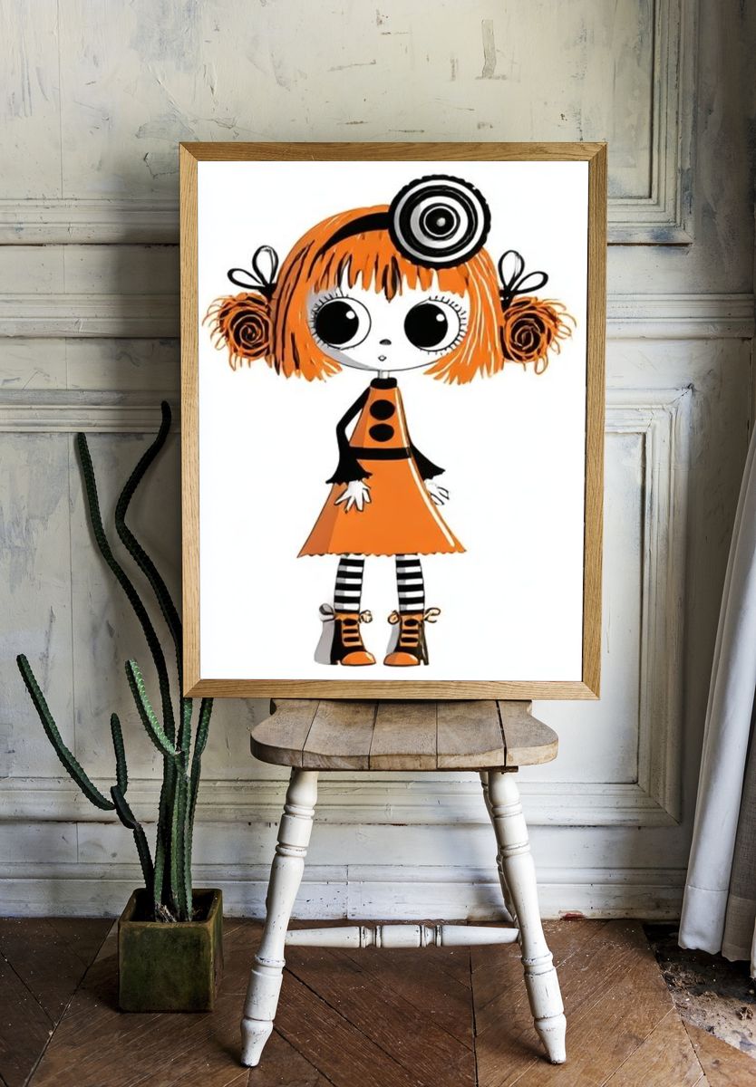 Orange Doll Illustration Poster. room preview