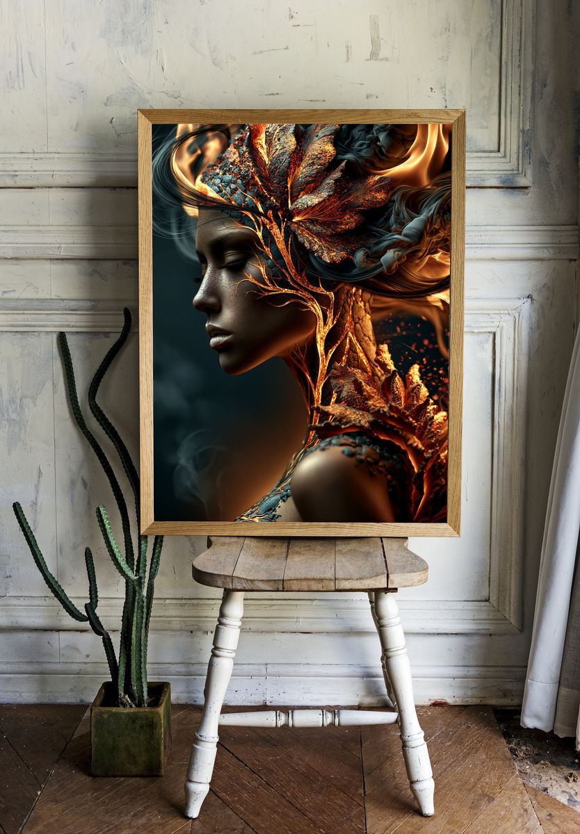 Ember Bloom Portrait Print. room preview