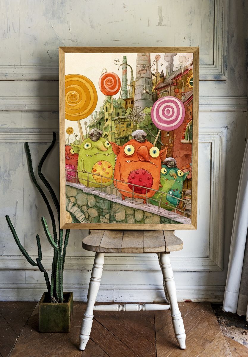Whimsical Goblin Village Illustration Poster. room preview