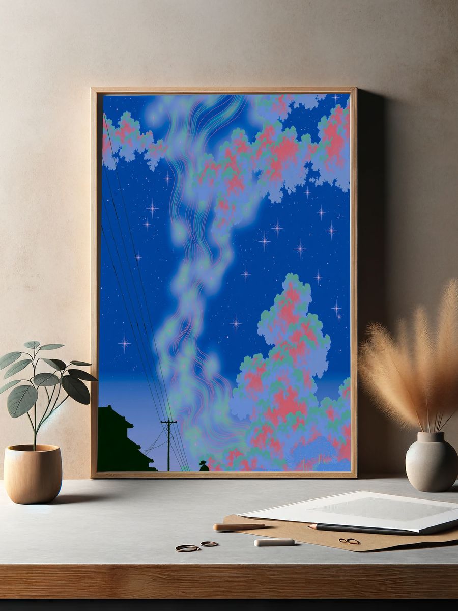 Dreamy Night Sky Landscape Poster. — room view 2