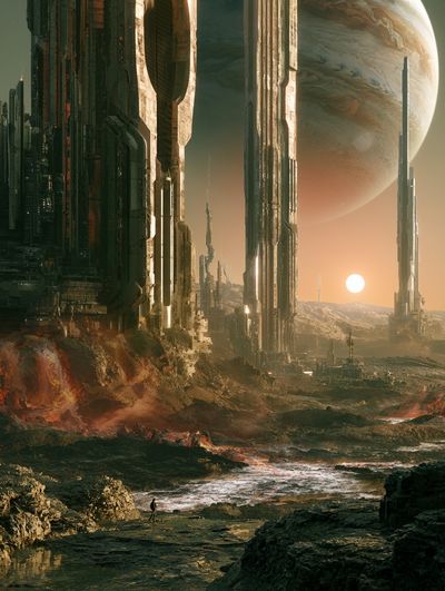 Alien Cityscape Sci-Fi Poster.