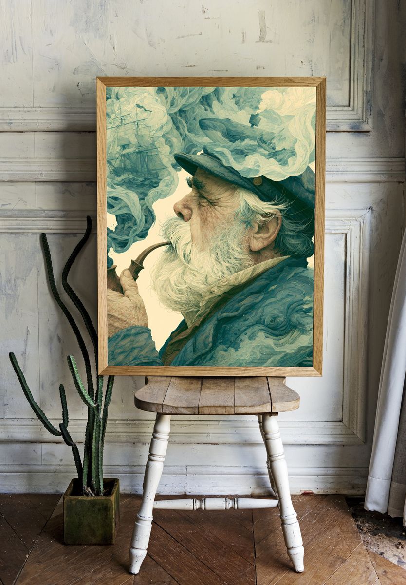Old Sailor Dreamscape Illustration Poster. room preview