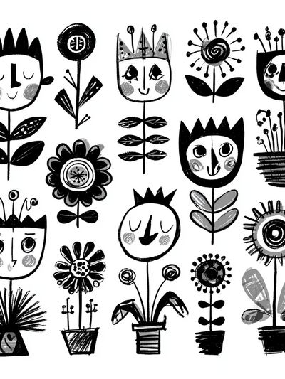 Whimsical Floral Faces Illustration Poster.