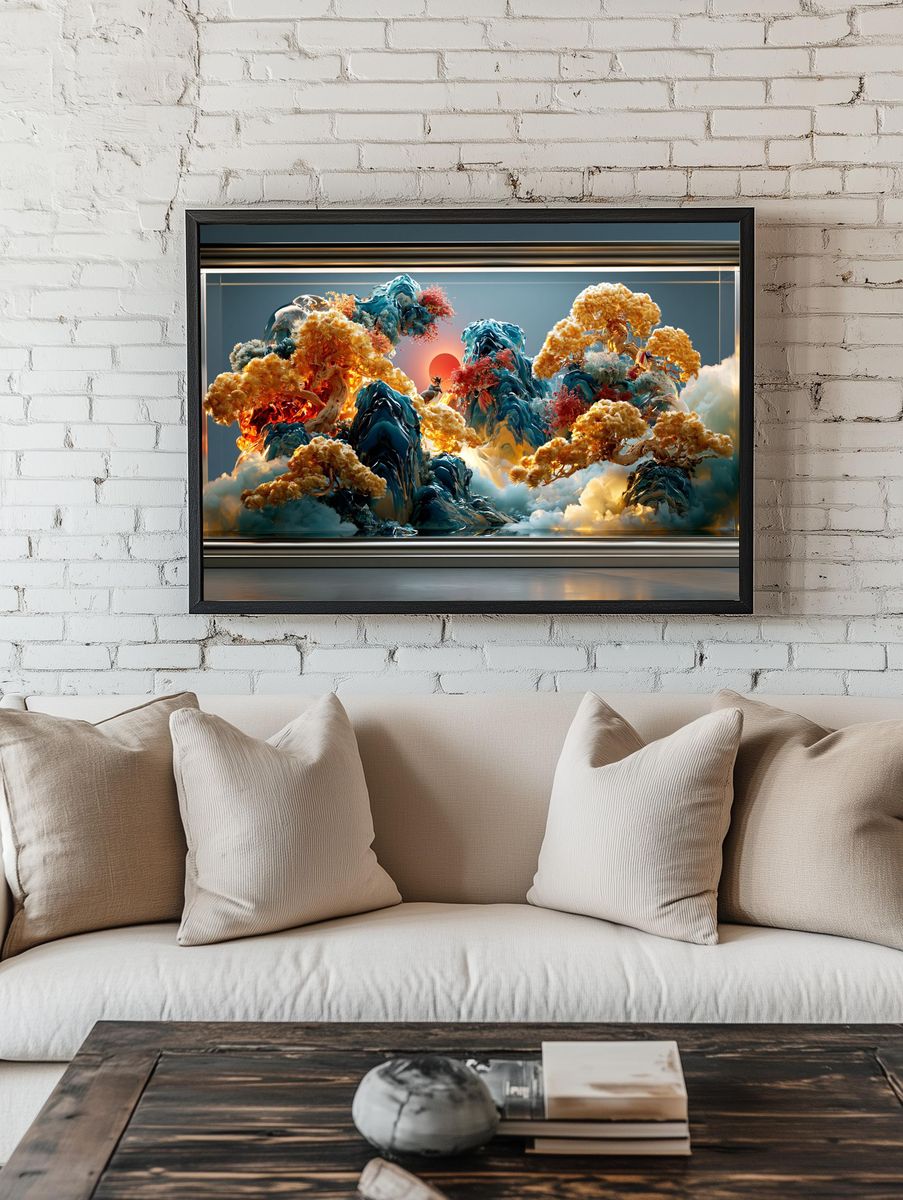 Celestial Bonsai Landscape Print. room preview