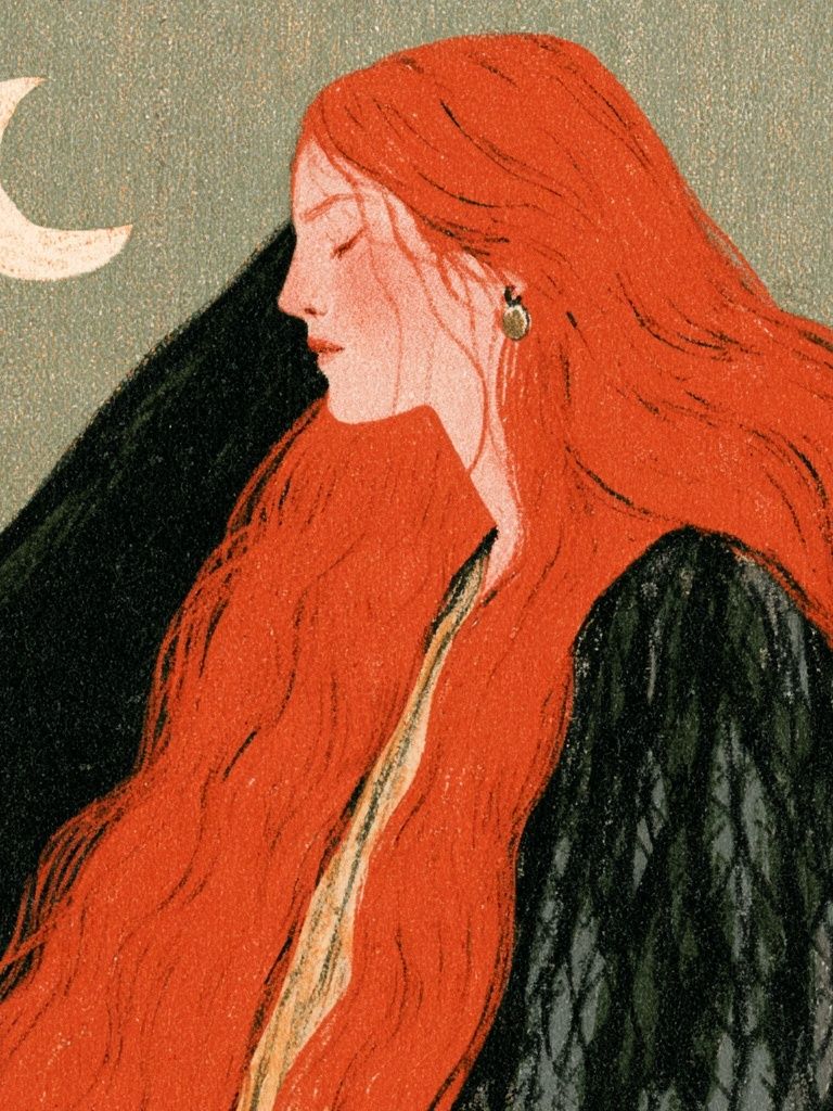 Red-Haired Moonlit Woman Illustration Poster. poster — illustration art