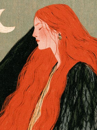 Red-Haired Moonlit Woman Illustration Poster.