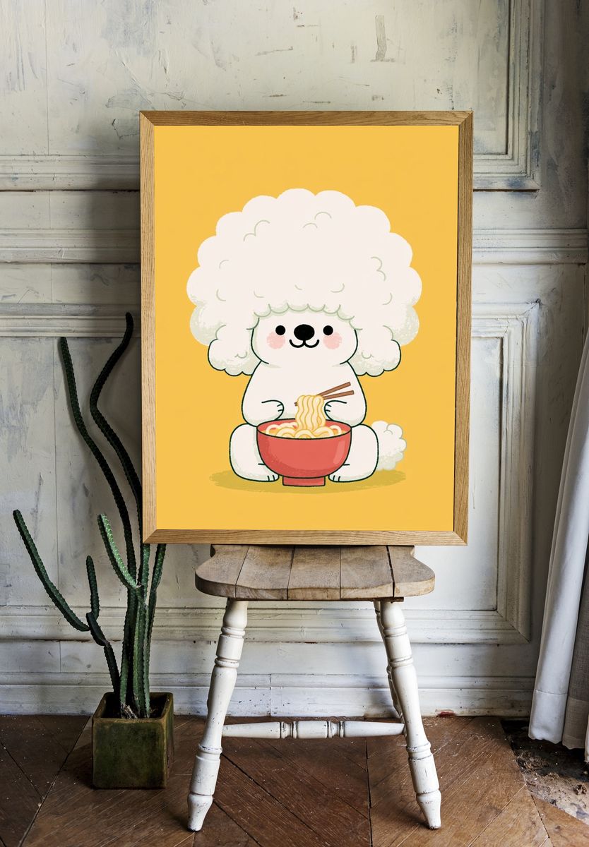 Cute Poodle Noodle Illustration Poster. — room view 1