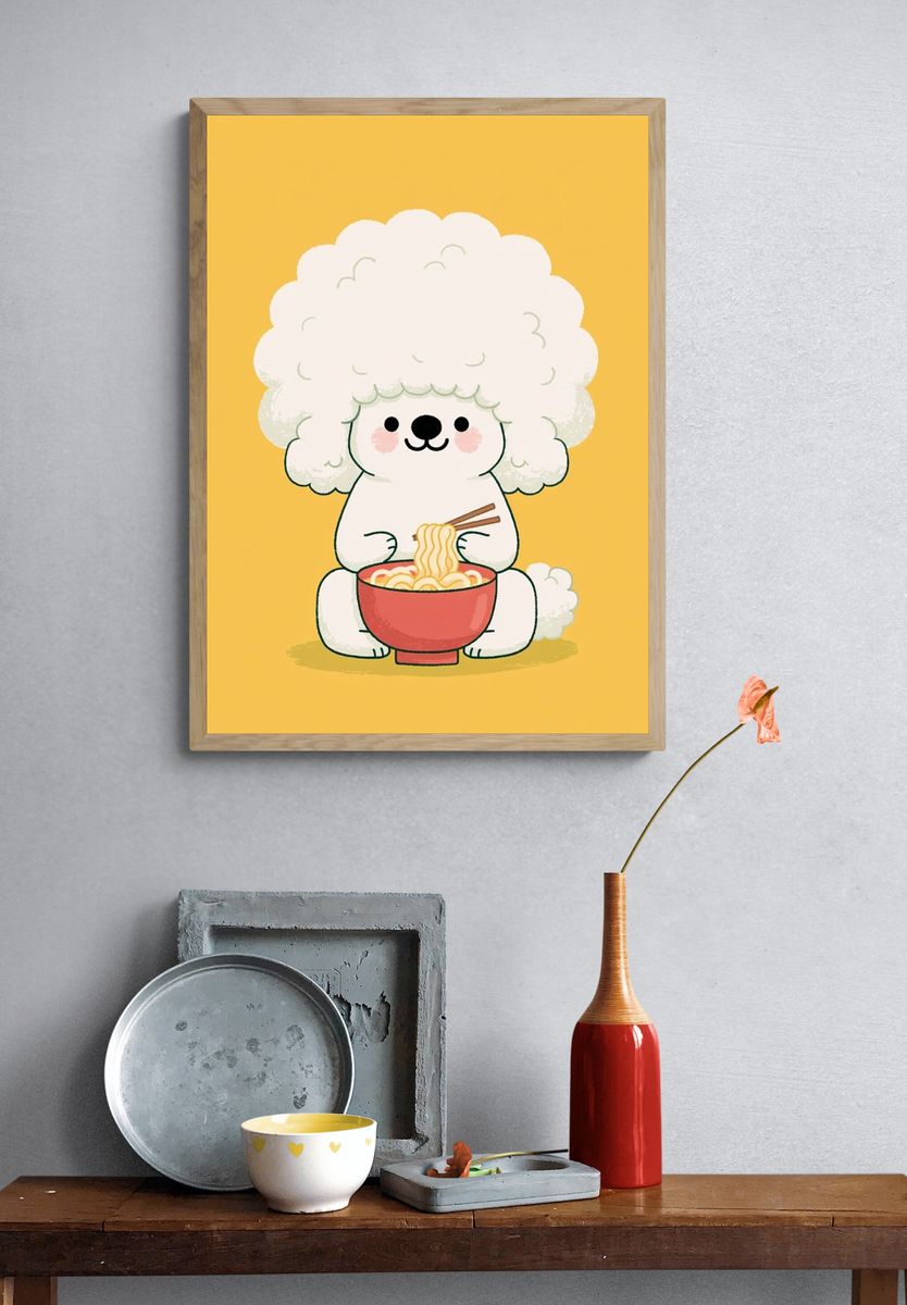 Cute Poodle Noodle Illustration Poster. — room view 3
