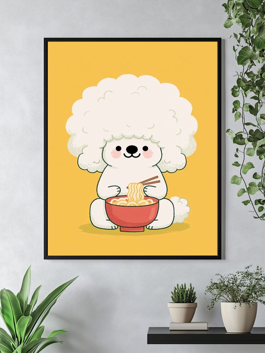 Cute Poodle Noodle Illustration Poster. — room view 4